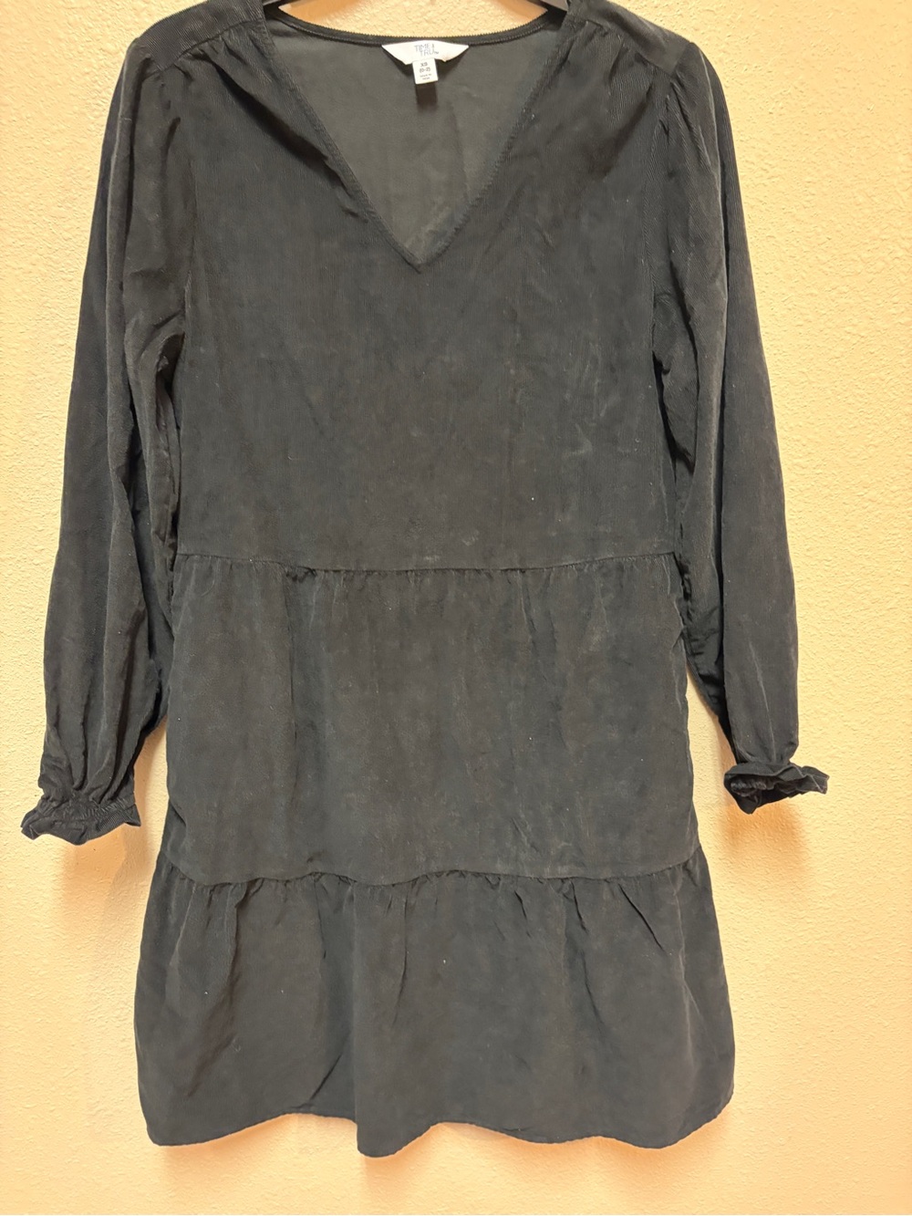 Time and Tru Black V-Neck Tiered Mini Dress